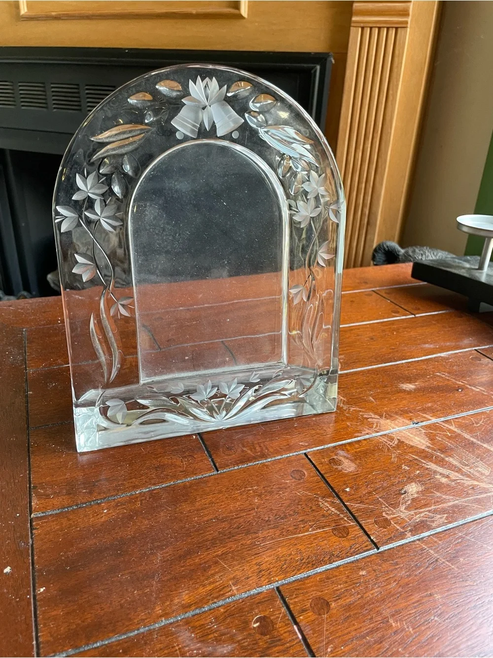 Crystal Arched Floral Etched Glass Decor - Clear